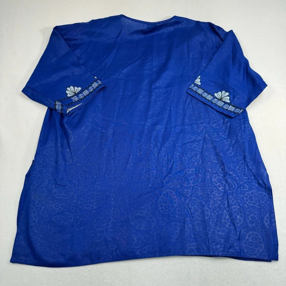 Meetu Magic Floral Embroidered Tunic Top Womens Os Blue 3/4 Sleeve - Picture 2 of 9